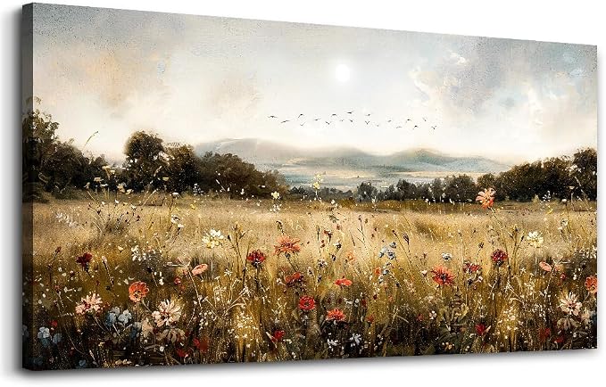 KELIYUAN Modern Canvas Print Wall Art Vintage Home Decorlawn Painting With Floral Wall Art Printsclassic Landscape Office Living Room Bedroom Wall Decor Home Decorcan Be Hung Directly 24x48 Inches