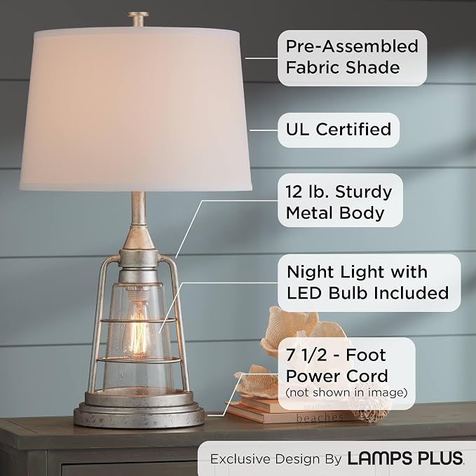 Fisher 28.75" Tall Table Lamp Galvanized Metal Night Light Lantern LED