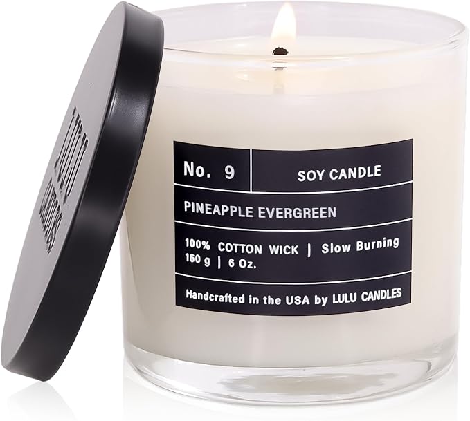 Lulu Candles | Pineapple Evergreen | Luxury Scented Soy Jar Candle | Hand Poured in The USA | Highly Scented & Long Lasting (6 Oz.)