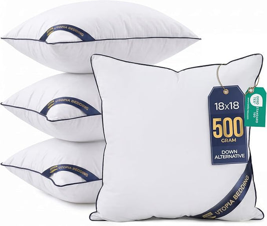 Utopia Bedding 18x18 Throw Pillow Inserts, Decorative Pillows, Pack of 4 | Piping Throw Pillows, Plush & Supportive, Aesthetic Cushion Sham Stuffer for Sofa, Office, Couch & Bed, Set of 4, White