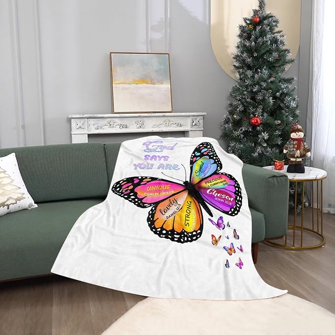 Christian Butterfly Blanket Inspirational Gift for Women, Soft Cozy Throw Blankets, Religious Gifts for Mom Wife Grandma Sister Friend Home Decor