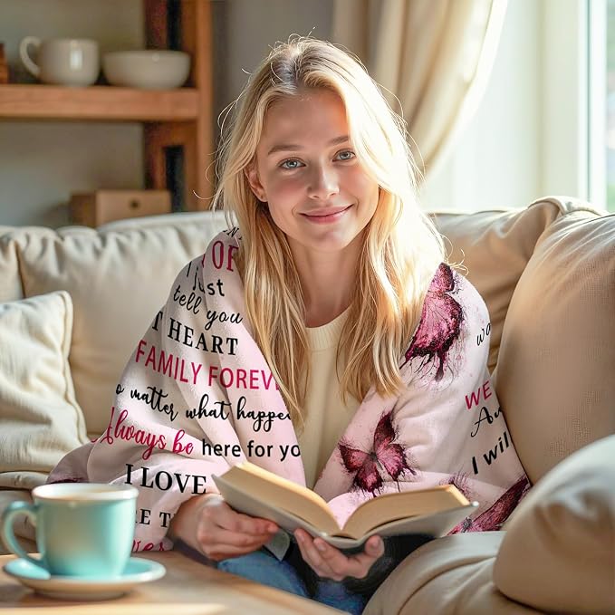 Butterfly Bonus Daughter Blanket - Bonus Daughter Gifts - Step & Unbiological Daughters Gifts from Stepmom Stepdad - Gift for Birthday, Graduation, Christmas, Soft Flannel Throw Blanket, 60"x50"