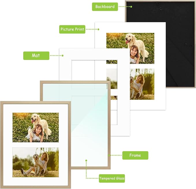 Golden State Art 8x10 Collage Frame w/Mat for 2 4x6 Photos Gold 1 Pack