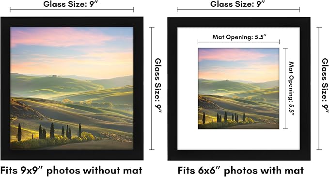 Americanflat 9x9 Picture Frame - Matted to 6x6 - Engineered Wood - Black