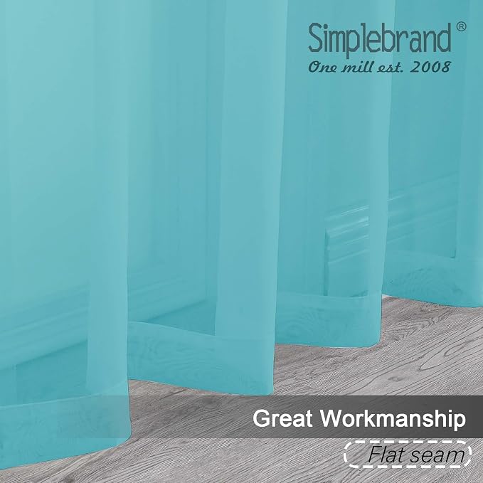 Simplebrand Aqua Sheer Curtains 72 Inches Long 2 Panels for Living Room, Rod Pockets Airy Window Treatments Voile Sheer Black Curtains Panels Lightweight for Front Back Patio Glass Door, 42" Width