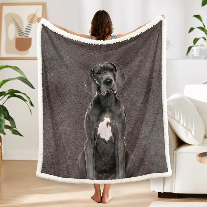 BlessLiving Grey Great Dane Throw Blanket Blanket King | Sherpa; Soft; BlessLiving Grey Great Dane Throw Blanket; Fleece; Lined; Pet; and; Dog; Lovers; Home; Blankets; King