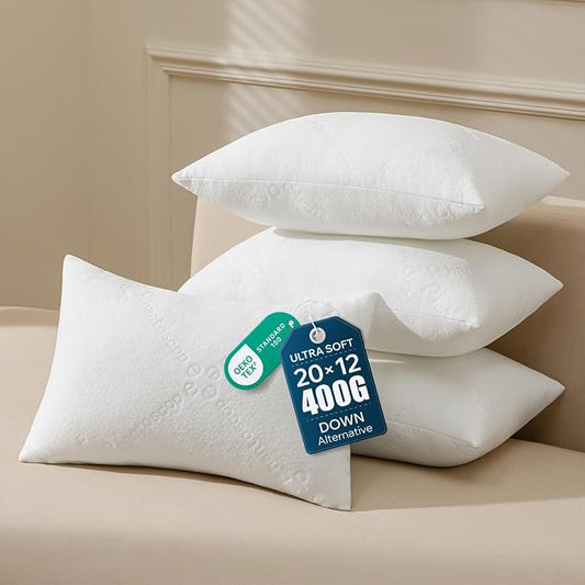 Phantoscope 12x20 Throw Pillow Inserts, Ultra-Soft Air Layer Pillow 4 Pack | Premium Down Alternative Throw Pillows for Couch, Bedroom, Soft Choppable Decorative Pillows, Lumbar Cushion Sham Stuffer