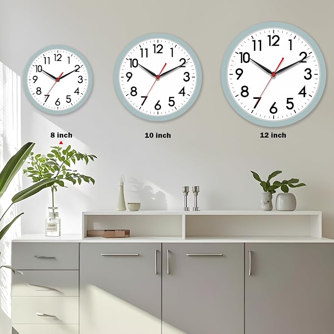 AKCISOT 8 Inch Wall Clock, Silent Battery Operated Analog Clock, Blue Gray | Small Size | Bedroom | Office | Kitchen | Bathroom | Classroom | Modern | Easy to Read