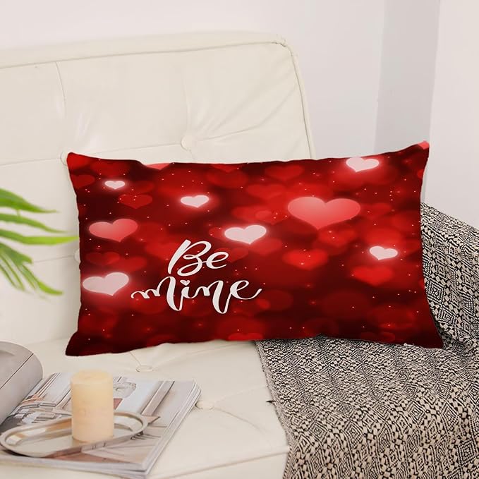 YeeJu Happy Valentines Day Pillow Covers 12x20 Set of 4 Red Love Heart Gnome Pillow Cases Velvet Wedding Anniversary Love You Cushion Covers for Outdoor Couch Sofa Decoration(12X20)