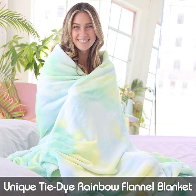 Ailemei Direct Cute Rainbow Tie Dye Blanket for Girls & Adults, Twin/Full Size Soft Warm Plush Blanket, Pastel Mint | Soft Cute Funny Decorative Flannel Throw Blankets, Fuzzy Fleece Bed Blankets for Teen Girl Adults Kid's Gift