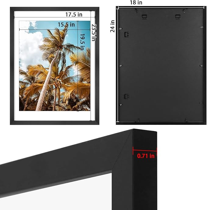Frametory 18x24 Black Picture Frame with Real Glass Mat for 16x20