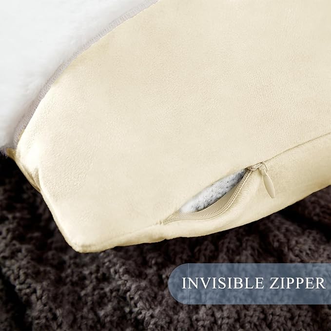Pack of 2 Spring Easter Pillow Covers 18x18 Inch,3D Embroidered Bunny Rabbit Pillowcase Throw Covers Velvet Easter Decorative Cushion Cover (Beige-2PCS)