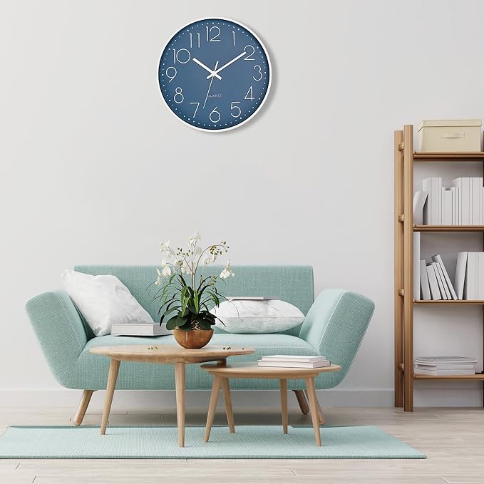 Foxtop Large 14" Wall Clock Silent Battery Operated Analog Clock, Cerulean | Non-Ticking, Round, Quartz, Easy to Read, Living Room, Bedroom, Kitchen, Office