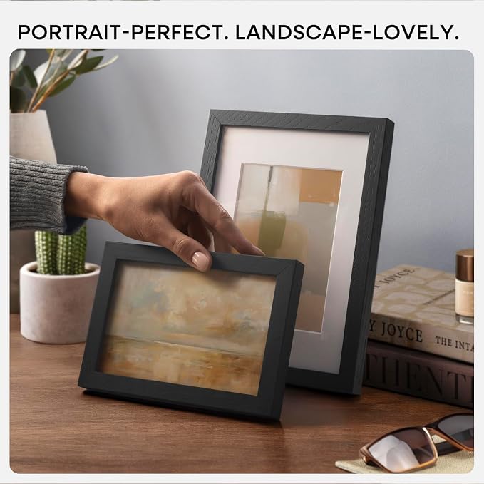 Homeforia 8x11 Black Oak Picture Frame, High-End Wood, 6x9 Mat, Glass