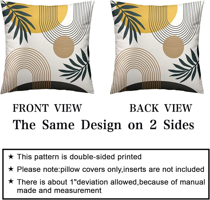 Abstract Boho Pillow Covers 16x16 Set of 2 Mid Century Modern Pillow Covers Green Leaf Design Decorative Throw Pillow Cases Cotton Blend Home Decor for Bed Couch