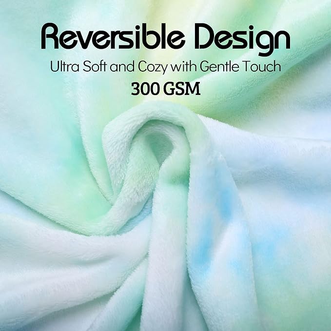Ailemei Direct Cute Rainbow Tie Dye Blanket for Girls & Adults, Twin/Full Size Soft Warm Plush Blanket, Pastel Mint | Soft Cute Funny Decorative Flannel Throw Blankets, Fuzzy Fleece Bed Blankets for Teen Girl Adults Kid's Gift