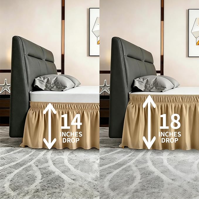 ANARACHON King Bed Skirt, Elastic Wrap Around Bed Skirt King Size, Bed Skirts for Adjustable Bed, Easy Fit with 18" Drop Length Tailored Drop Dust Ruffle (Gold)