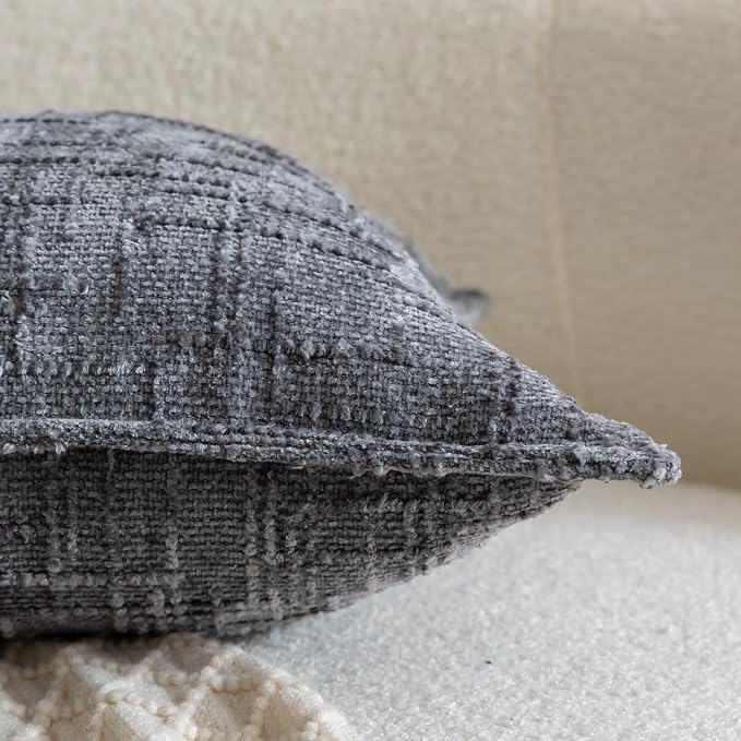 MADIZZ Pack of 2 Chenille Throw Pillow Covers 12x20 Inch Dark Grey Soft Neutral Decorative Throw Pillows for Couch Sofa Boho Accent Cushion Covers Modern Farmhouse Home Decor for Bedroom Living Room