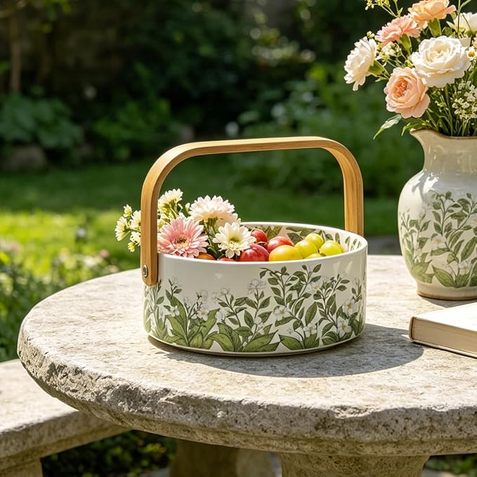 Ceramic Fruit Basket Bowl for Home Decor Wedding Party Candy Dish Decorations Ornaments Decorative Bowl for Home Kitchen & Dining Table Office Decor 1000ml Capacity (Jasmine)