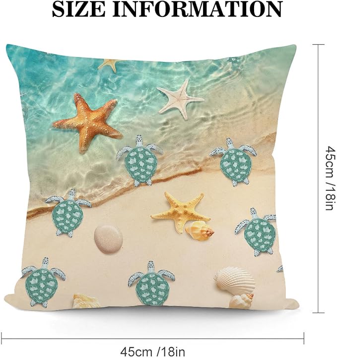 Sea Turtles Beach Throw Pillow Covers Set of 2, Teal Nautical Decorative Pillow Cases, Nautical Teal Living Room Decor, Cute Outdoor Cushion Covers for Sofa Bed Couch Chair 18x18