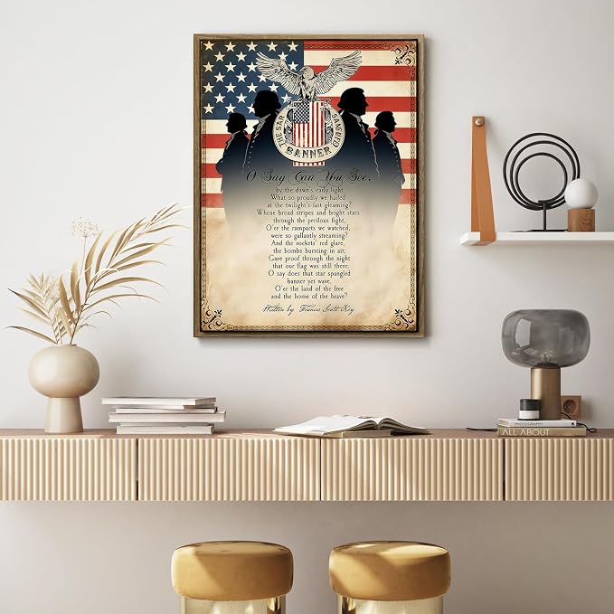 American Flag Framed Canvas Wall Art, 4th of July Patriotic Canvas Prints | USA Flag with Bald Eagle Poster Print, Vintage Independence Day Wall Decor for Bedroom Living Room 16×20in