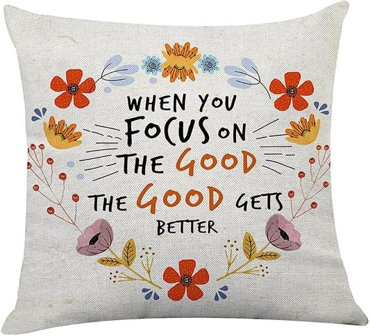 Littlefa Inspiring Gifts Cute Colour Retro Flower Throw Pillow Cover Retro Flower Cushion Cover Decorative Pillowcase Living Room Bedroom Decor for Girls Friends Daughter Niece Women - When You Focus