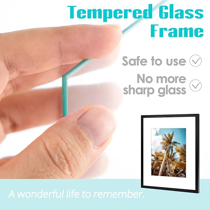 Frametory 16x20 Black Picture Frame with Real Glass Mat for 11x14