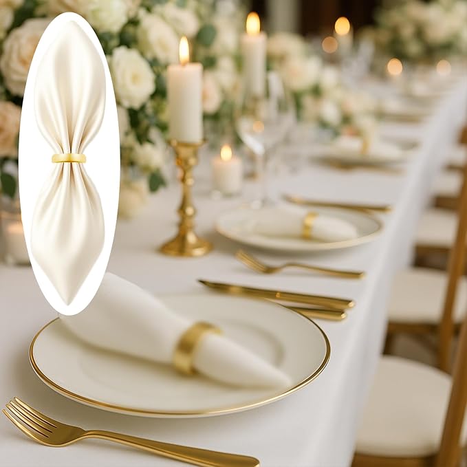 12 Pcs Stainless Steel Napkin Rings - Matt Gold Napkin Holder(Semicircle) | Matt Gold Napkin Holder Buckles for Table Kitchen Dinner Party Wedding Christmas Party