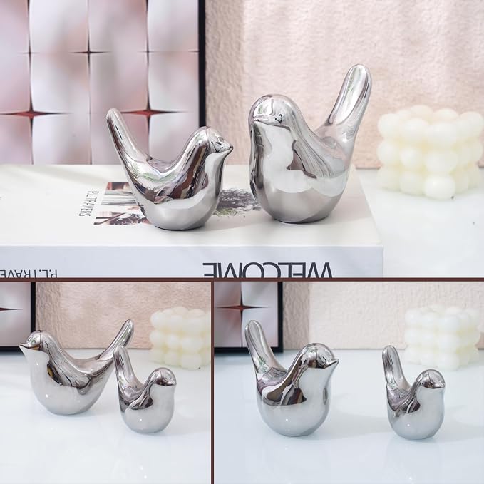 Notakia Silver Birds Statues Home Decor Modern Style Decorative Ornaments for Silver Table Decor Living Room, Bedroom, Office Desktop