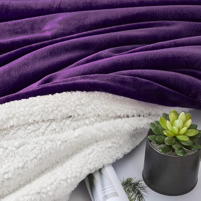 Walensee Sherpa Fleece Blanket Plush Throw Fuzzy Super Soft Reversible Microfiber Flannel Blankets for Couch, Bed, Sofa Ultra Luxurious Warm and Cozy for All Seasons (Purple, 108"x90")