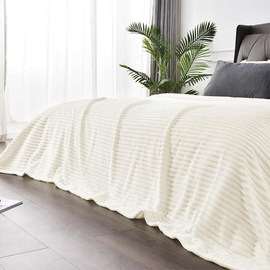 BEDELITE 3D Ribbed Jacquard Cream King Size Blankets for Bed, 108x90 Inch | Soft Warm Decorative Fluffy Blanket, Cozy Fuzzy Lightweight Plush Fleece Throw Blankets for Bed, Room Decor, Gift for Women