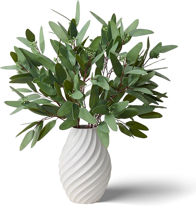 Ziwon Artificial Eucalyptus Stems, 32 inches, 4 Packs | Real Touch Faux Greenery, For Vase Decor, Realistic Fake Branches