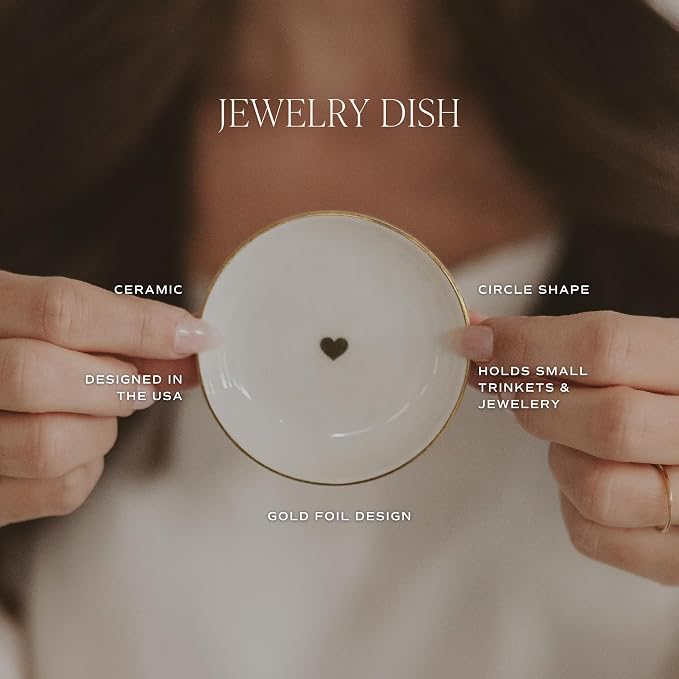 Sweet Water Decor Gold Heart Jewelry Dish Tray - Elegant Ceramic Ring Dish for Home Decor, Bridal Parties, Jewelry Storage, Rings, and Earrings Organizer
