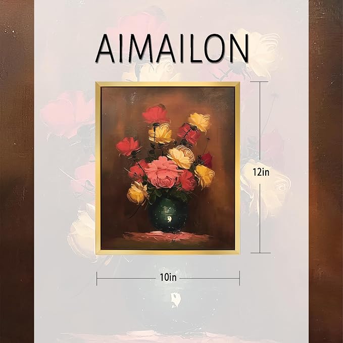 AIMAILON Gold Framed Tri Color Rose Pattern, Plant Aesthetic Artwork 10x12 | easy to hang, suitable for living room, kitchen, and home decoration