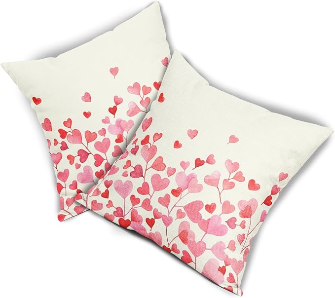 Kawani Valentines Day Pillow Covers 16x16 Inch Pink Love Heart Throw Pillow Covers Set of 2 Spring Holiday Pillowcases for Couch Bedroom Sofa Chair Car Home Decor