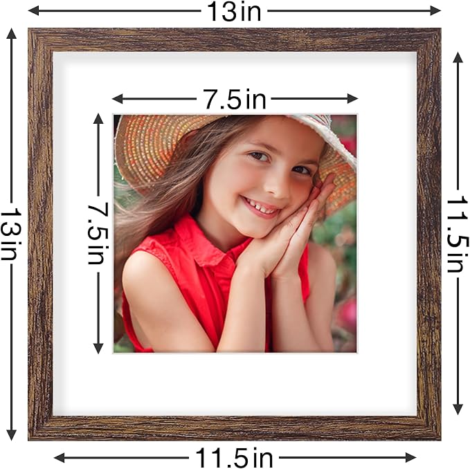 Vittanly 12x12 Picture Frames Set of 9, Shatter Resistant Plexiglass, Display 8x8 Pictures with Mat or 12x12 without Mat, Photo Frames for Wall Mount, Engineered Wood, Brown | Display Pictures 8x8 with Mat or 12x12 without Mat for Wall Mounting, Square...