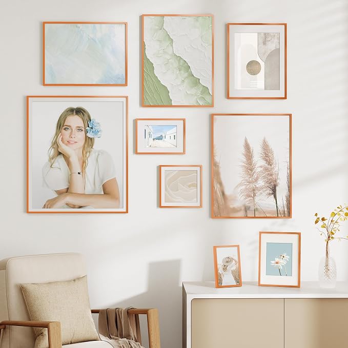 Fun Memories 16x20 Metal Picture Frame with 11x14 Mat, Brushed Aluminum Finish, Tempered Glass Front, and Attached Hanging Hardware(Orange, Pack of 1)