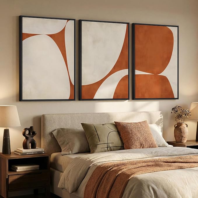 Large Framed Beige Orange Abstract Wall Art for Living Room, 3 Piece 24x36 | Neutral pictures, Canvas prints, Wood frame, Modern artwork, Minimalist paintings, Wall decor for dining room bedroom hallway