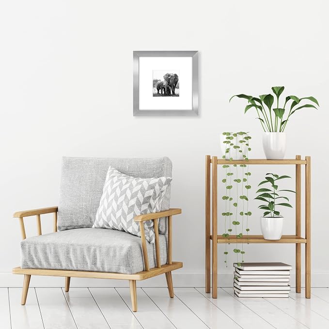 Americanflat 8x8 Picture Frame - Matted to 4x4 - Engineered Wood - Silver