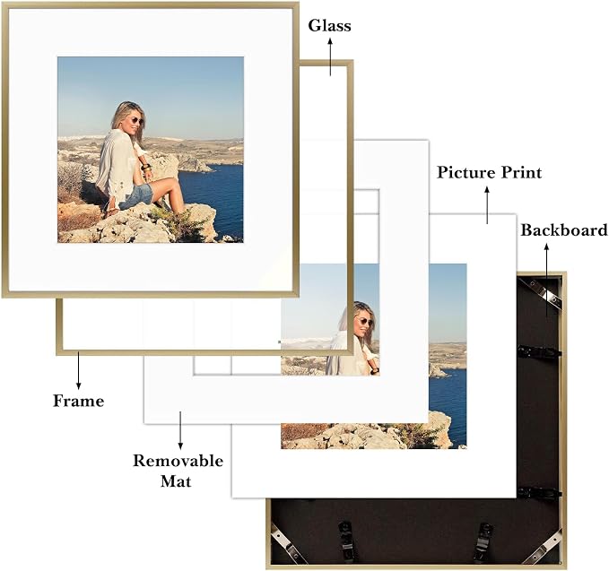 Frametory 12 Pack 12x12 Aluminum Frame with Mat for 8x8 Photo, Gold