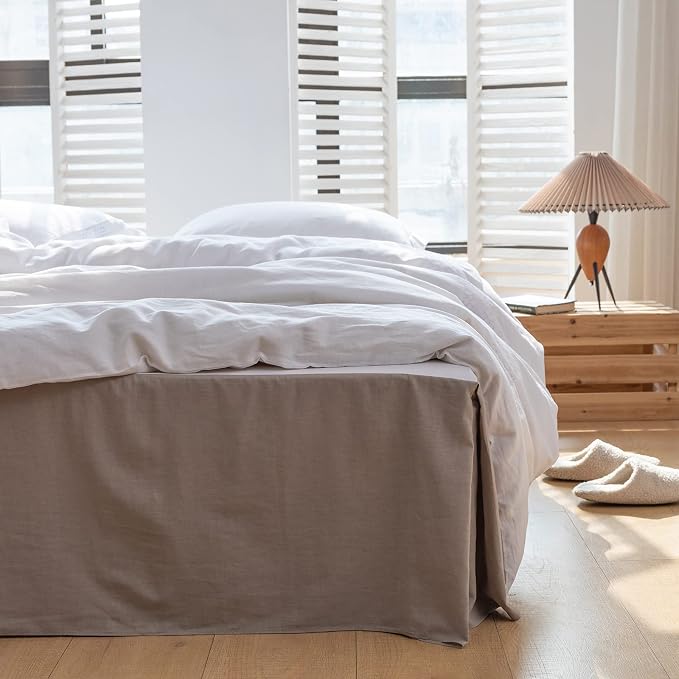 BISELINA French Linen Bed Skirt with Pleated Corner 14-Inch Tailored Drop Natural Flax Cotton Blend Basic Dust Ruffle Soft Cozy Farmhouse Bedding (14" King, Basic Grey)