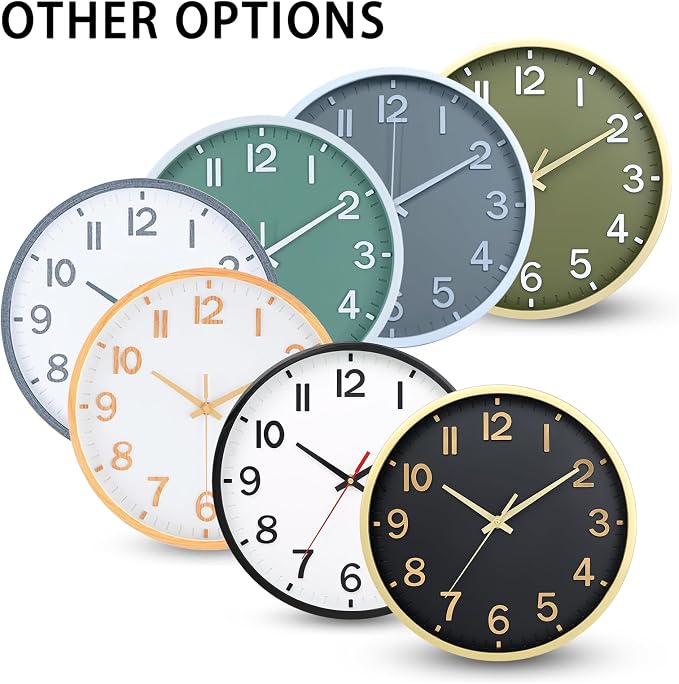 Wall Clocks Battery Operated 8 inch Modern Wall Clock,Silent Non Ticking Wall Clock for Living Room Bedroom Kitchen Office Classroom Decor (Black Gold)