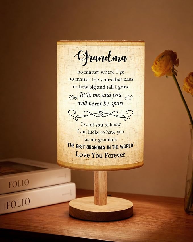 Gifts for Grandma from Grandkids, Grandma Birthday Gifts Table Lamp, Birthday Gift for Grandmother Fabric Lamp with Wooden Stand, I Love You Grandma's Gift
