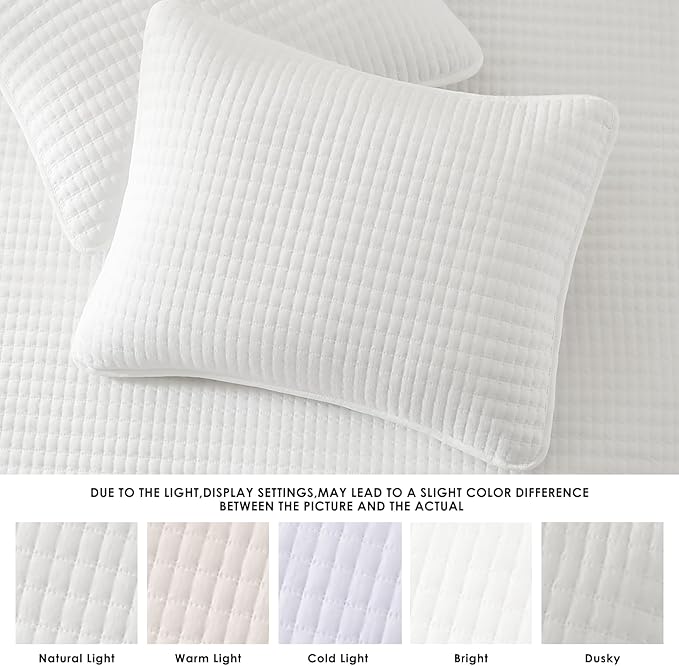 King Size Quilt-Lightweight Bedspreads White King Quilt Bedding Set | Soft Coverlet with 2 Pillow Shams for All Seasons, Suitable for Bed, Couch, 3 Pieces, 106"x94"