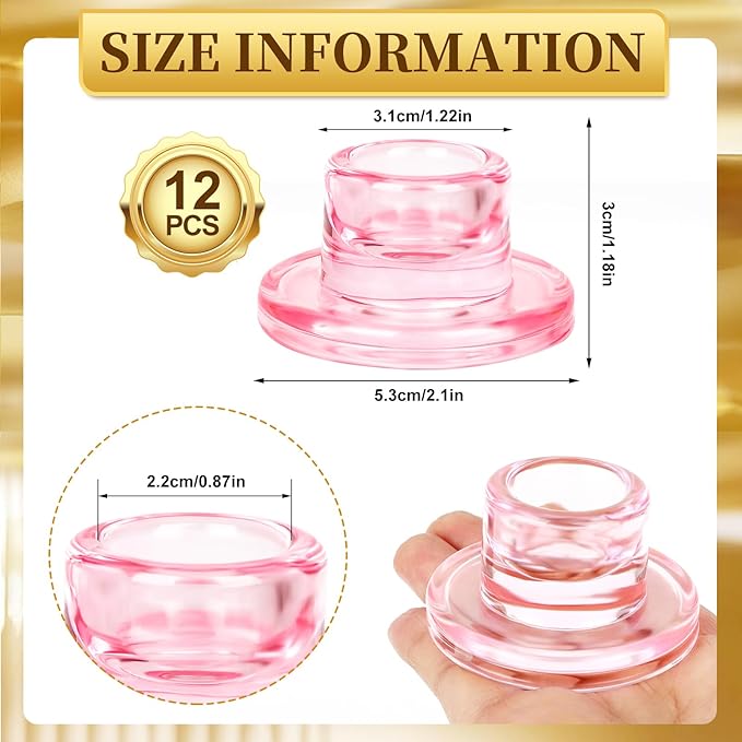 12 PCS Glass Taper Candle Holders Bulk Pink Candlestick Holders Clear Short Tapered Candle Stick Holder Decor Set for Table Centerpiece Wedding Party Advent Christmas Home Decorations