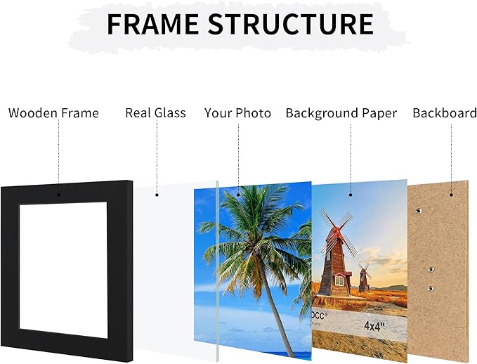 4x4 Collage Picture Frames Set of 2, Rustic Wooden Real Glass Vertical Hanging 3 Opening 4 by 4 Photo Frame, Black