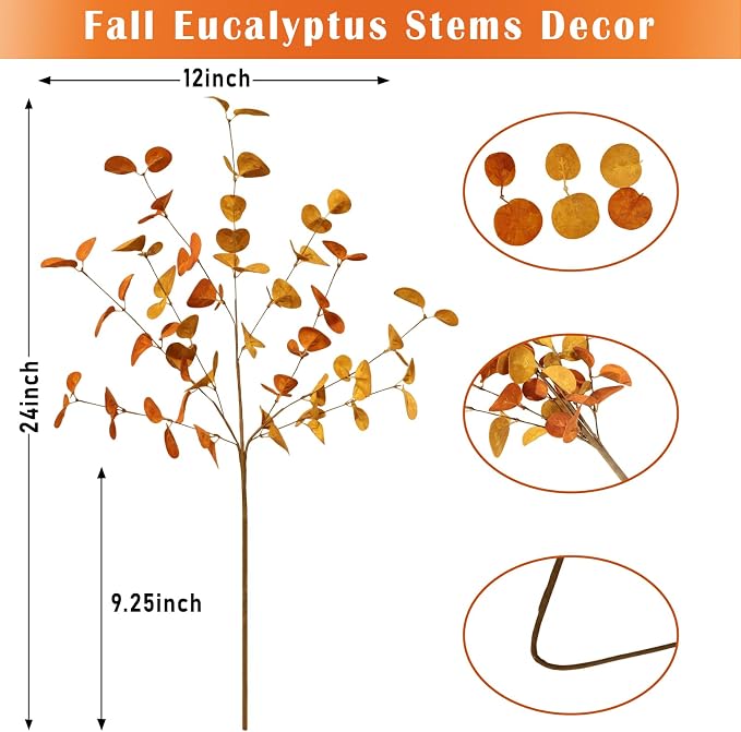 Bessol Fall Decorations Artificial Eucalyptus Stems 5Pcs Fall Eucalyptus Plants Autumn Decorations for Home Table Centerpieces Fake Fall Stems for Farmhouse Kitchen Floral Arrangements Decor