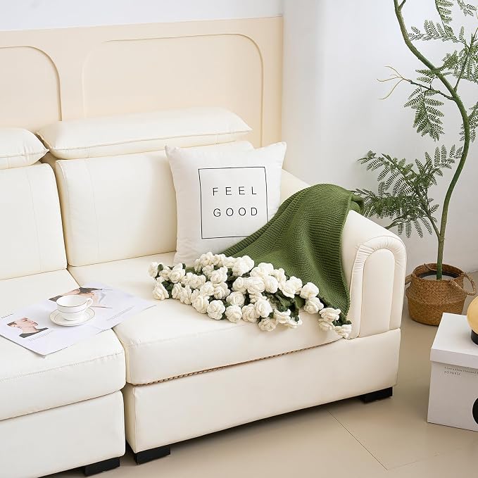 Longhui bedding Hand Crochet Lily Bouquet Throw Blanket -40 Inch Lightweight Floral Afghan, Elegant & Meaningful Gift for Her, Wife, or Mom, Perfect for Mother‘s Day, Wedding & Valentine’s Day