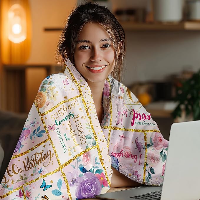 60th Birthday Gifts for Her -60 Year Old Gifts for Women Mom -60th Milestone Birthdays Blanket -60th Birthday Blanket for Women - Warm Soft Plush Flannel Throw Blankets (80"x60")
