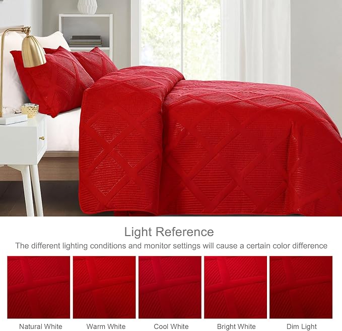 Exclusivo Mezcla Quilt King Size, Red | Soft Bedspreads with 2 Pillow Shams, Modern Striped Pattern, Lightweight Bedding Set Coverlets for All Seasons, 104x96 Inch